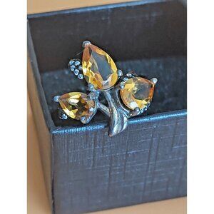 Italian  Women's Size 8 Topaz Amber Leaves Rhodium Plated with box